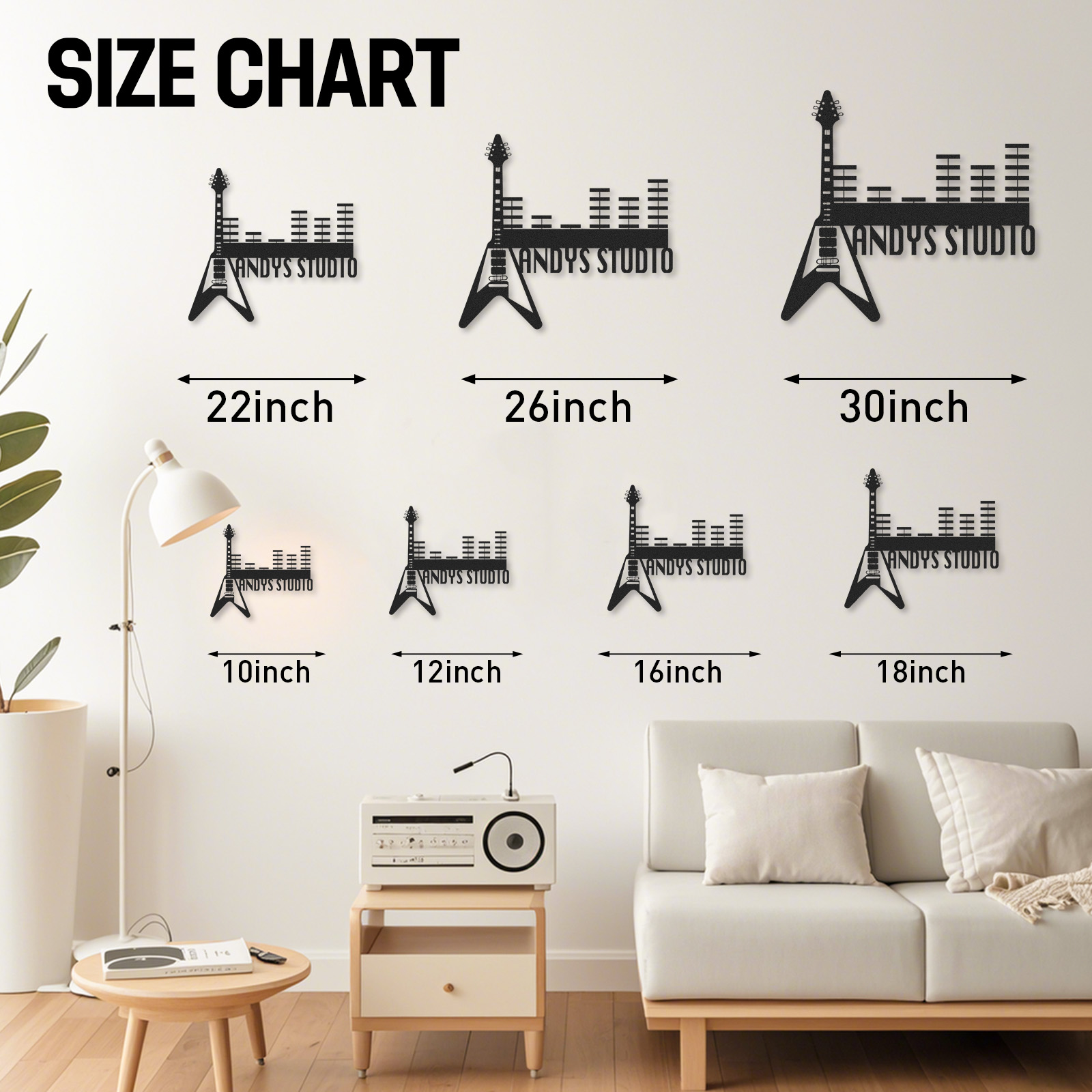 Personalized Guitar Studio Metal Sign, Custom Music Wall Art with Equalizer Bars, Rock Music Room Decor Gift