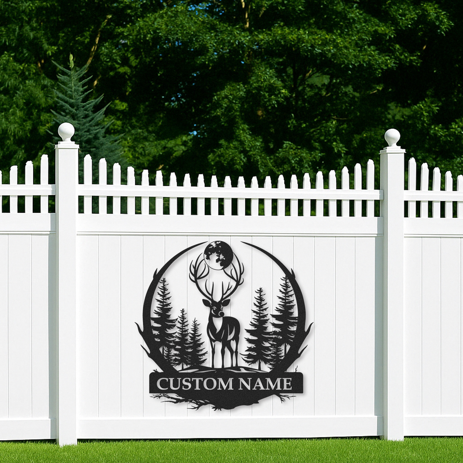 Personalized Deer Metal Cabin Sign, Custom Name Sign for Hunters, Moonlight Forest Scene Wall Art