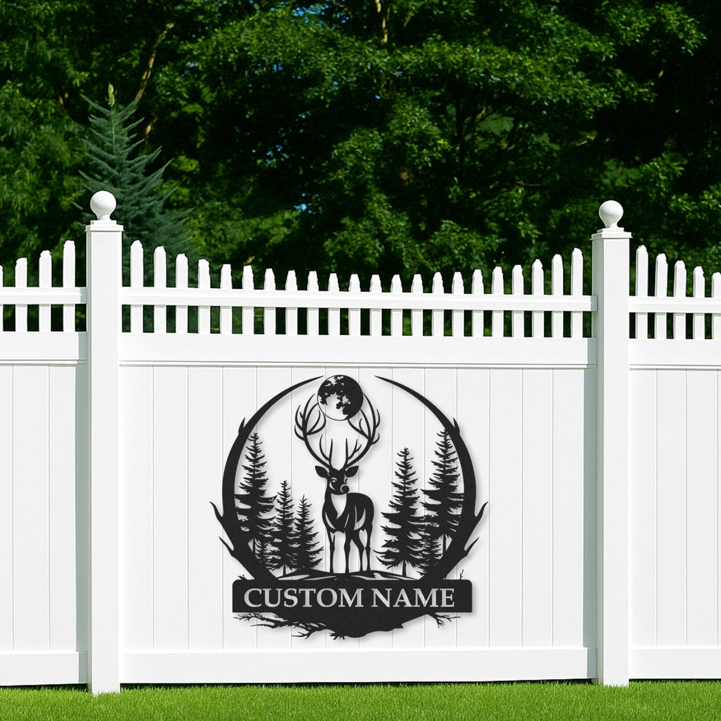 Personalized Deer Metal Cabin Sign, Custom Name Sign for Hunters, Moonlight Forest Scene Wall Art