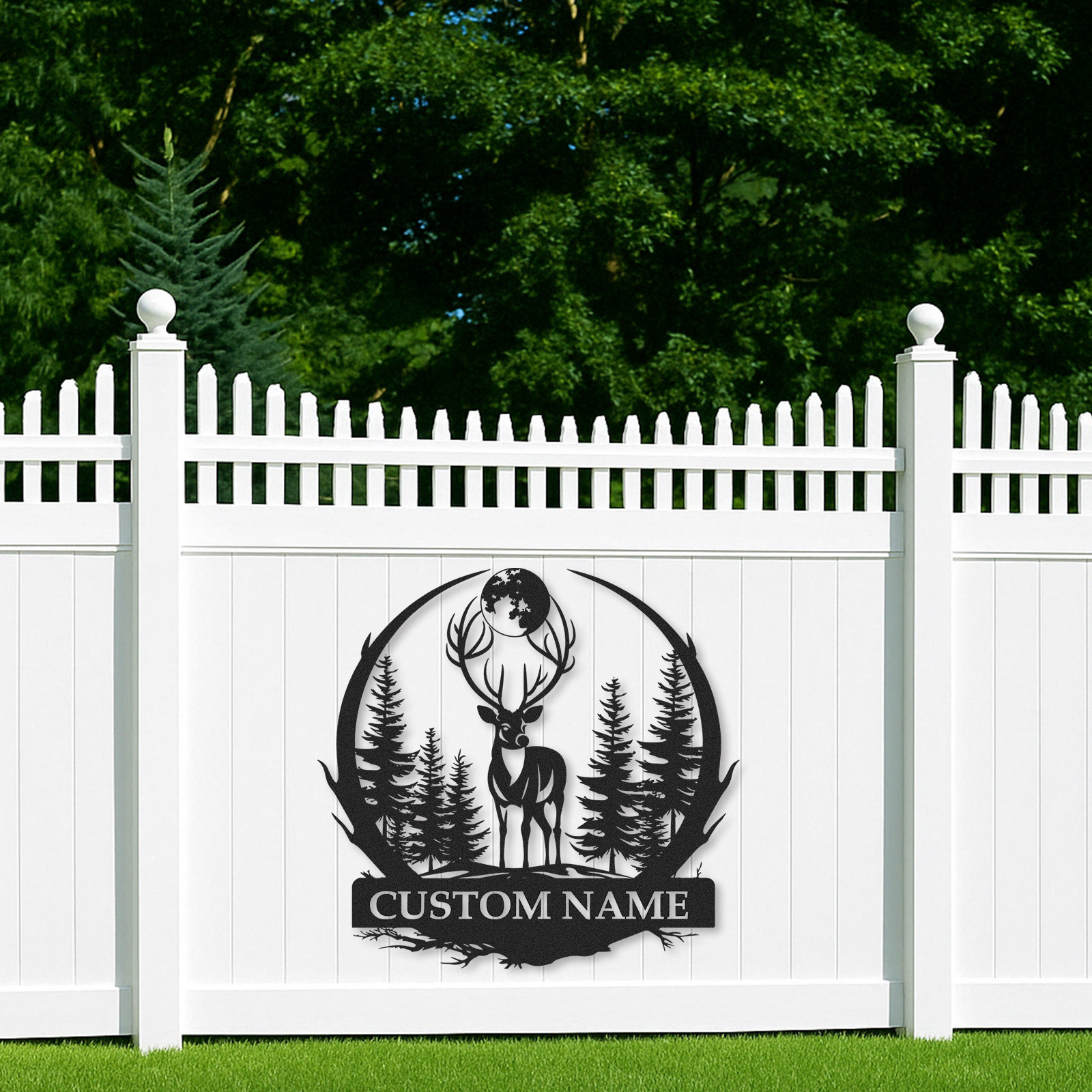 Personalized Deer Metal Cabin Sign, Custom Name Sign for Hunters, Moonlight Forest Scene Wall Art