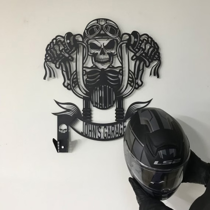 Custom Metal Motorcycle Sign Helmet Holder, outstanding, skull motorcycle jacket holder, bike helmet