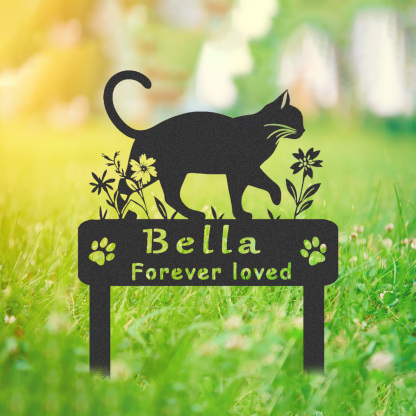 [Copy]Personalized Metal Cat Grave Marker,Cat Memorial Stake with Flowers,Custom Cat Cemetery Stake