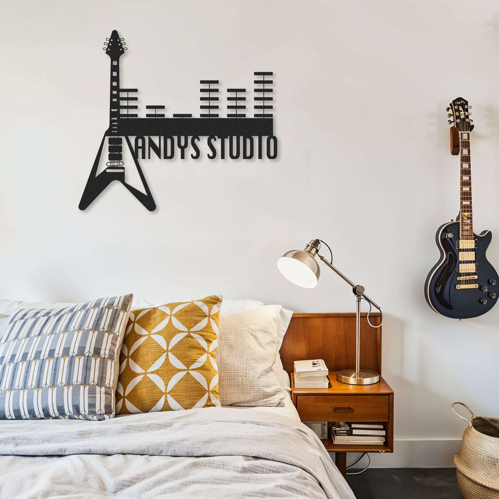Personalized Guitar Studio Metal Sign, Custom Music Wall Art with Equalizer Bars, Rock Music Room Decor Gift