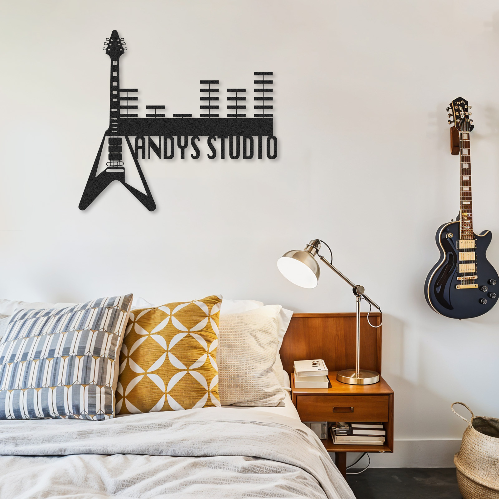 Personalized Guitar Studio Metal Sign, Custom Music Wall Art with Equalizer Bars, Rock Music Room Decor Gift