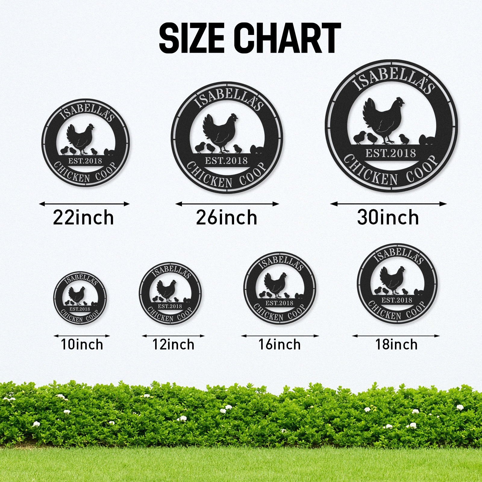 Custom Chicken Coop Sign with Hen and Chicks, Personalized Round Metal Farm Decor, Gift for Chicken Owners