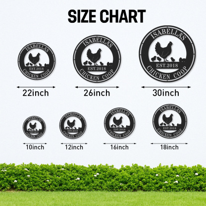 Custom Chicken Coop Sign with Hen and Chicks, Personalized Round Metal Farm Decor, Gift for Chicken Owners