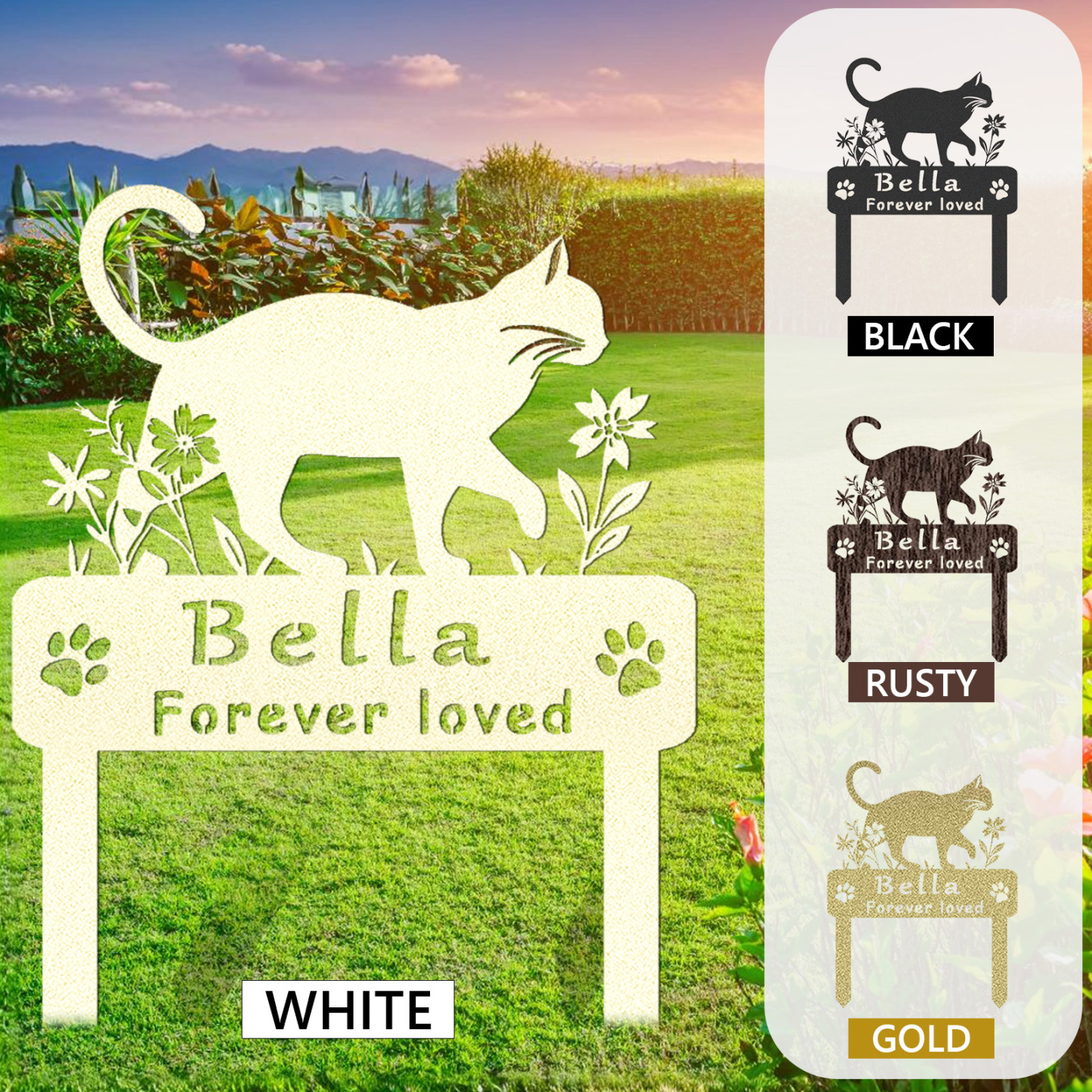 [Copy]Personalized Metal Cat Grave Marker,Cat Memorial Stake with Flowers,Custom Cat Cemetery Stake