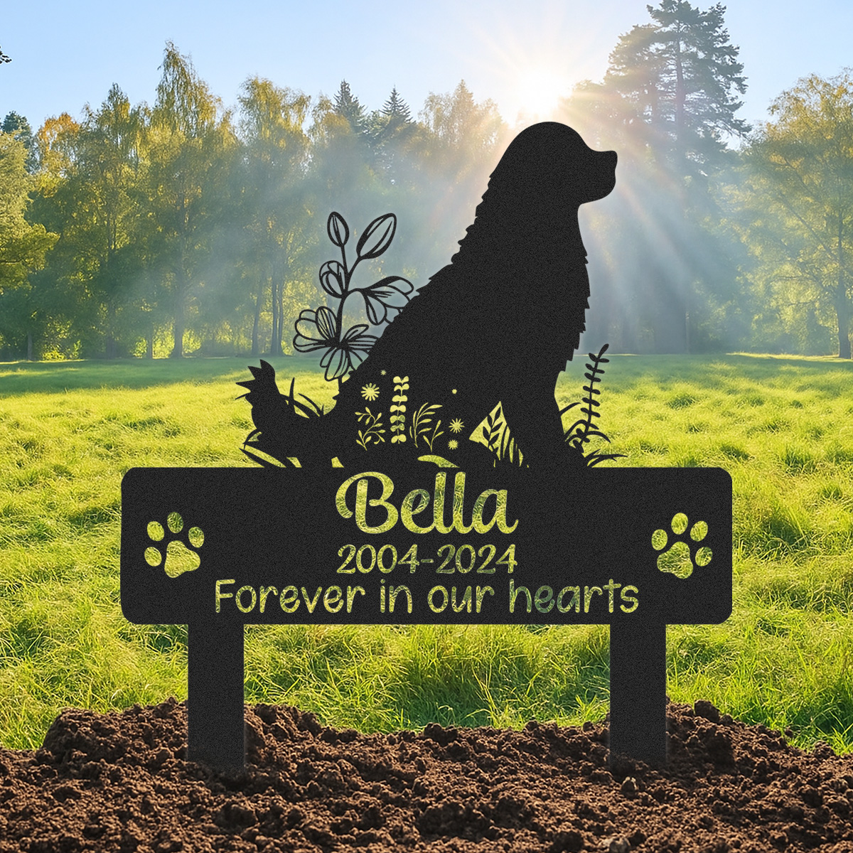 Custom Dog Memorial Garden Stake, Any Dog Breed Pet Loss Marker, Personalized Bernese Mountain Dogs Outdoor Tribute Metal Sign, Sympathy Gift for Pet Owners