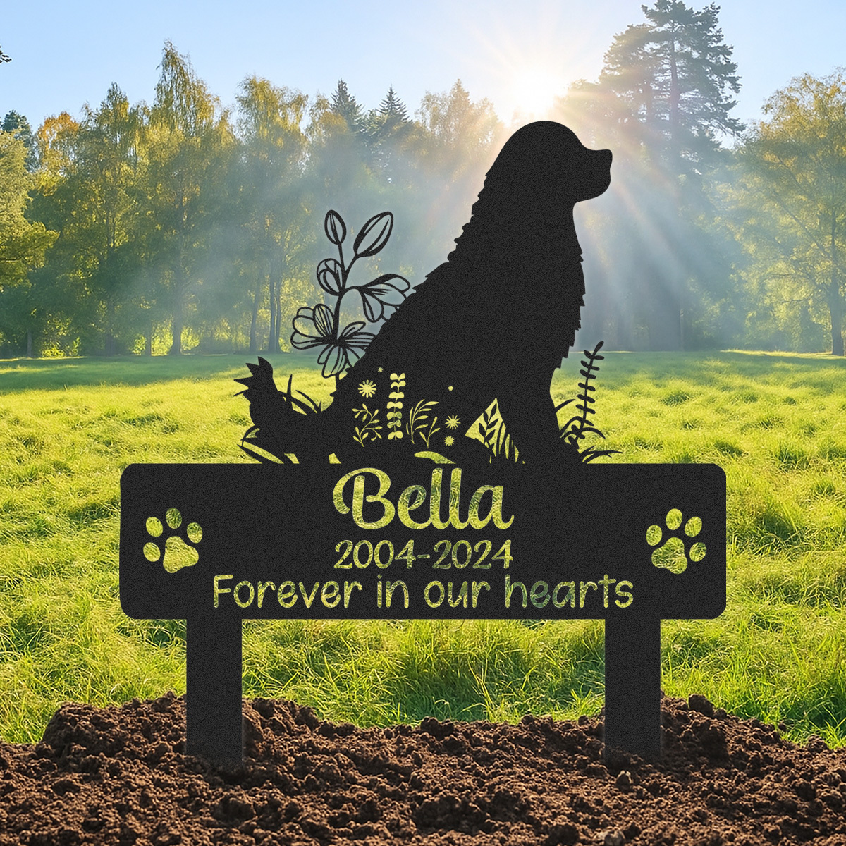 Custom Dog Memorial Garden Stake, Any Dog Breed Pet Loss Marker, Personalized Bernese Mountain Dogs Outdoor Tribute Metal Sign, Sympathy Gift for Pet Owners