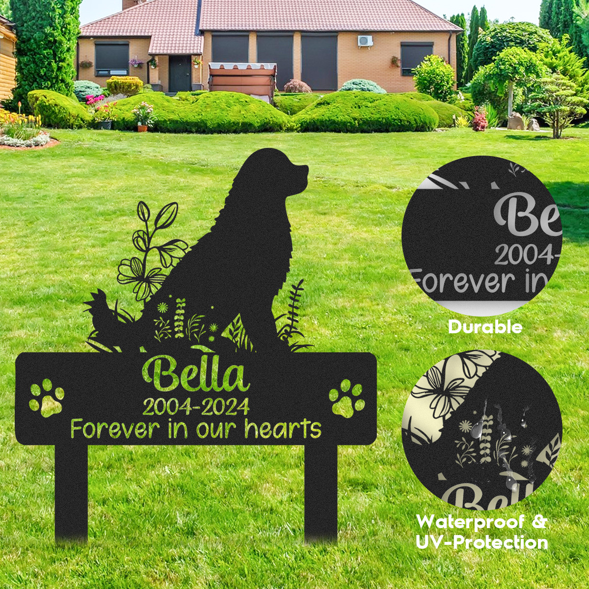 Custom Dog Memorial Garden Stake, Any Dog Breed Pet Loss Marker, Personalized Bernese Mountain Dogs Outdoor Tribute Metal Sign, Sympathy Gift for Pet Owners