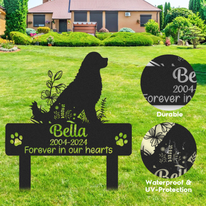 Custom Dog Memorial Garden Stake, Any Dog Breed Pet Loss Marker, Personalized Bernese Mountain Dogs Outdoor Tribute Metal Sign, Sympathy Gift for Pet Owners