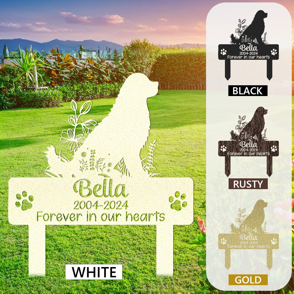 Custom Dog Memorial Garden Stake, Any Dog Breed Pet Loss Marker, Personalized Bernese Mountain Dogs Outdoor Tribute Metal Sign, Sympathy Gift for Pet Owners
