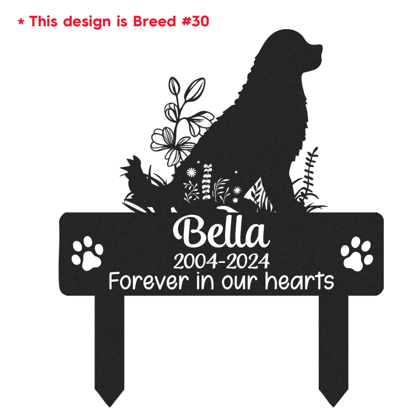 Custom Dog Memorial Garden Stake, Any Dog Breed Pet Loss Marker, Personalized Bernese Mountain Dogs Outdoor Tribute Metal Sign, Sympathy Gift for Pet Owners