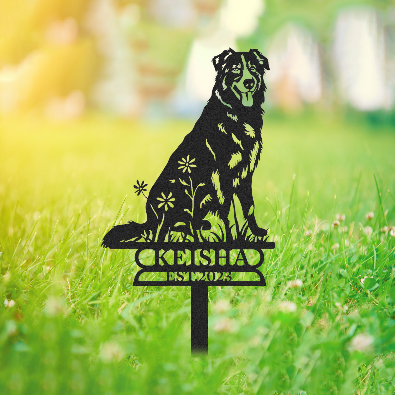 Custom Australian Shepherd Memorial Stake, Personalized Metal Dog Garden Sign, Shepherd Breed Pet Tribute Yard Decor