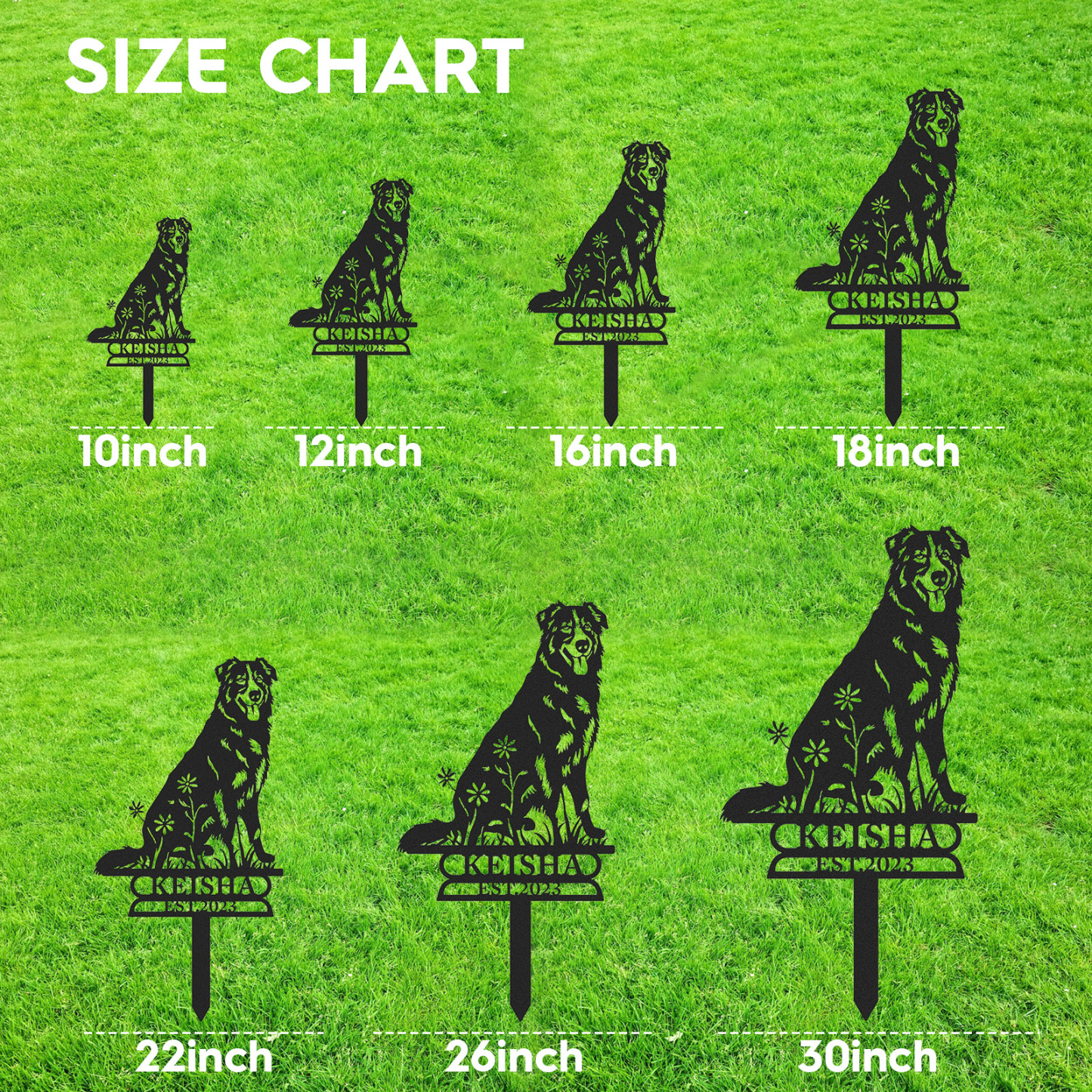 Custom Australian Shepherd Memorial Stake, Personalized Metal Dog Garden Sign, Shepherd Breed Pet Tribute Yard Decor