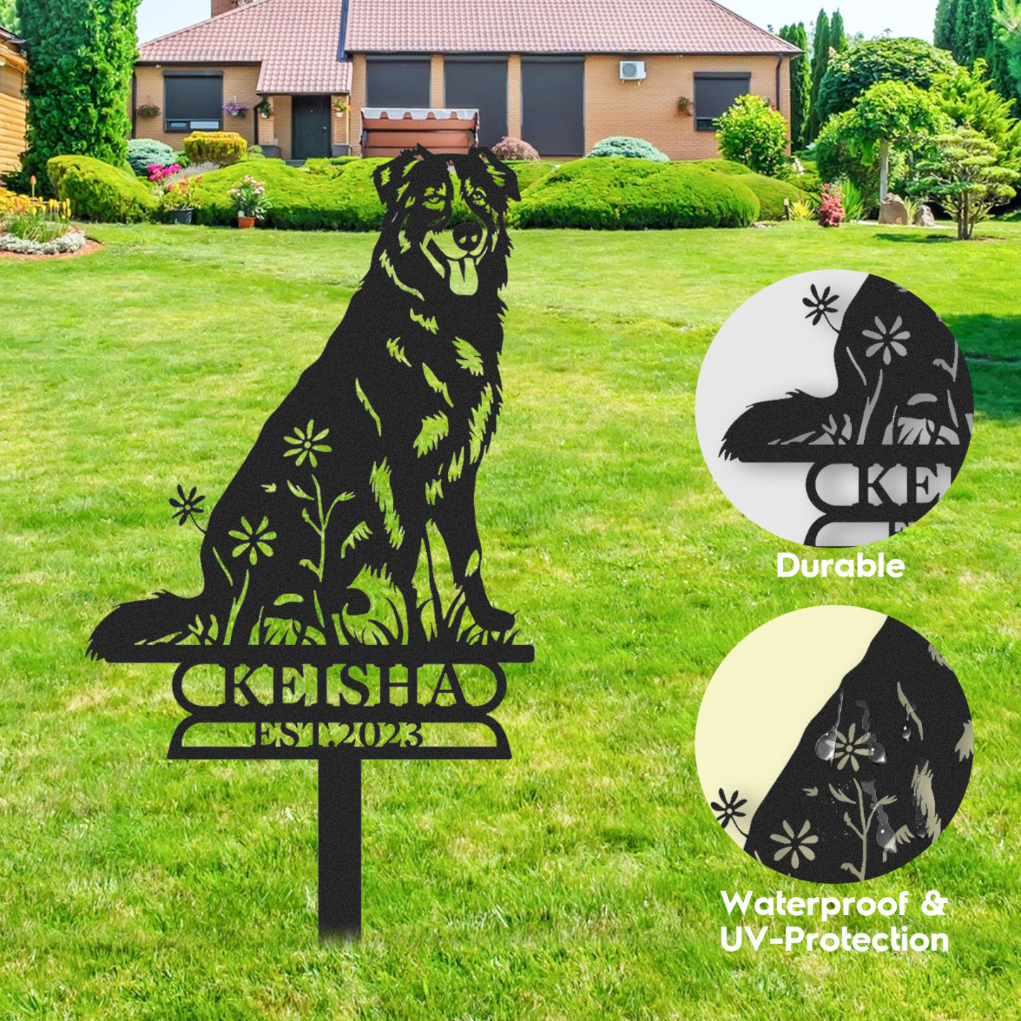 Custom Australian Shepherd Memorial Stake, Personalized Metal Dog Garden Sign, Shepherd Breed Pet Tribute Yard Decor