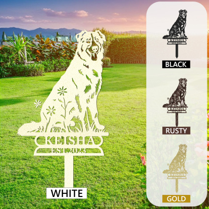 Custom Australian Shepherd Memorial Stake, Personalized Metal Dog Garden Sign, Shepherd Breed Pet Tribute Yard Decor