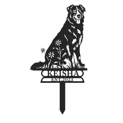 Custom Australian Shepherd Memorial Stake, Personalized Metal Dog Garden Sign, Shepherd Breed Pet Tribute Yard Decor