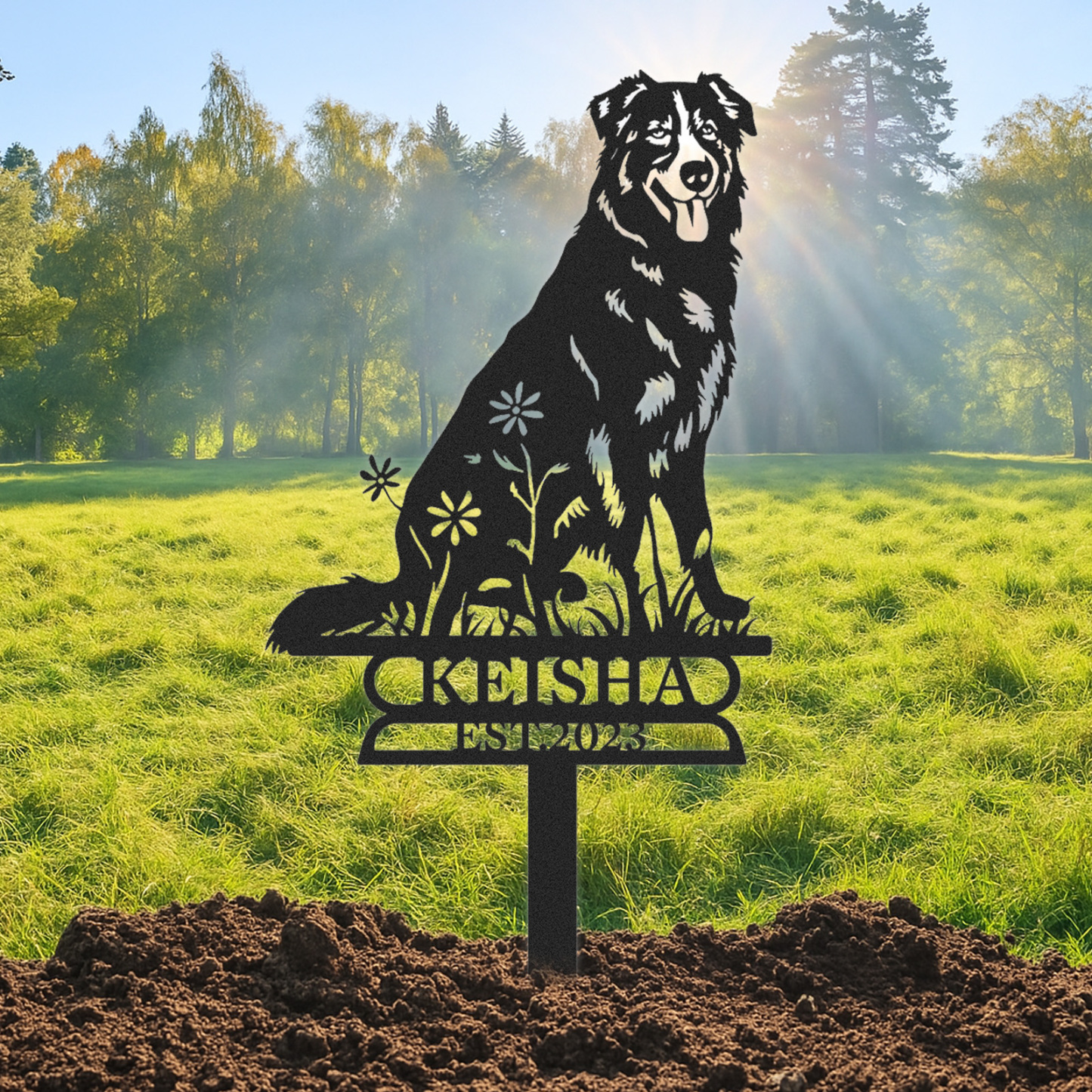 Custom Australian Shepherd Memorial Stake, Personalized Metal Dog Garden Sign, Shepherd Breed Pet Tribute Yard Decor