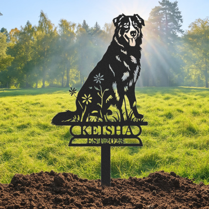 Custom Australian Shepherd Memorial Stake, Personalized Metal Dog Garden Sign, Shepherd Breed Pet Tribute Yard Decor