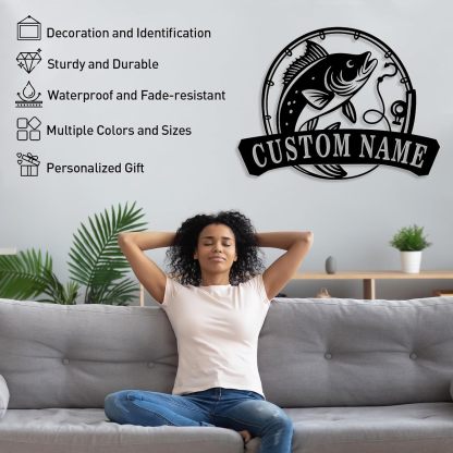 Personalized Largemouth Bass Metal Sign, Custom Fishing Last Name Sign for Home, Fish Family Signs Wall Decor-MetalsignX