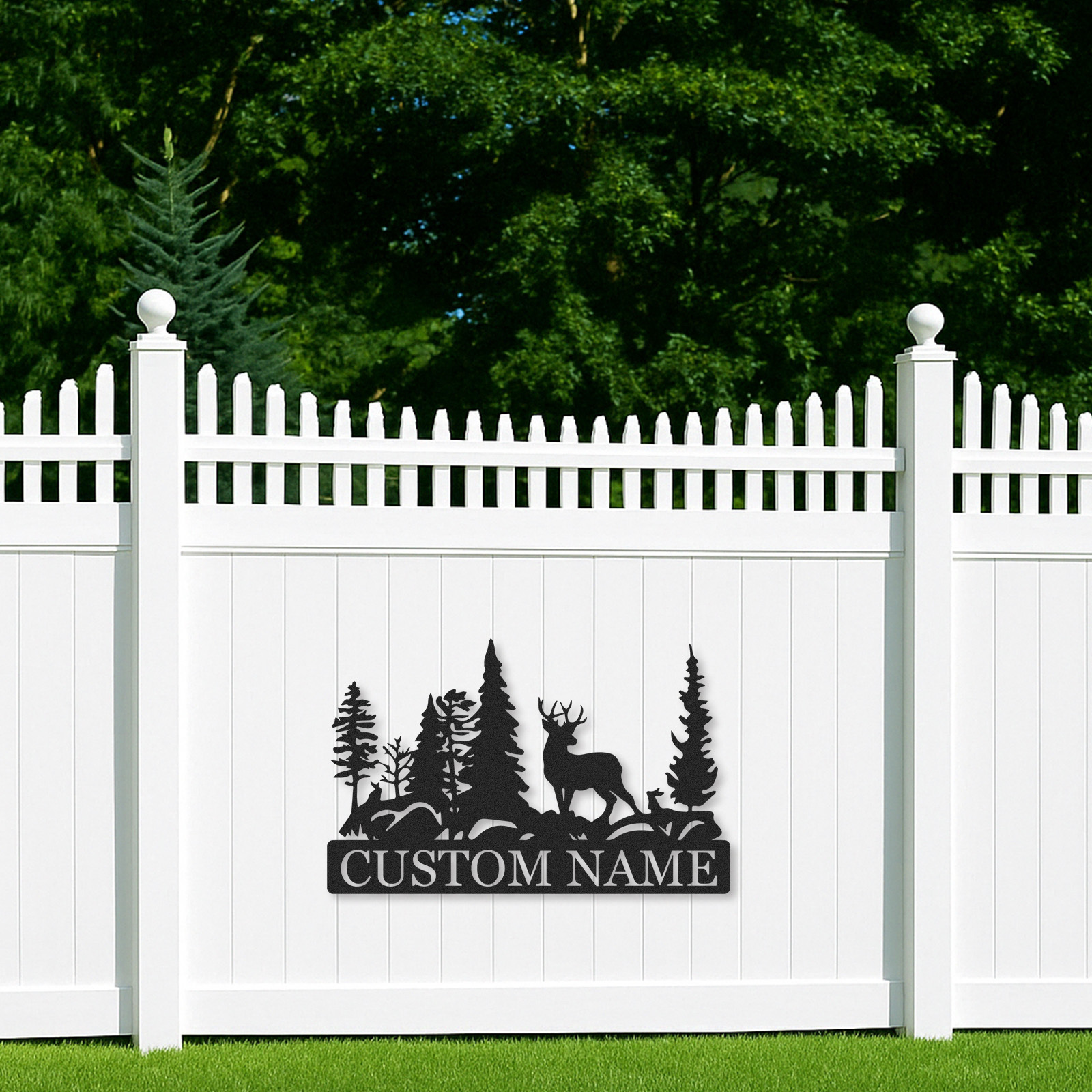 Personalized Forest Deer Metal Sign, Outdoor Nature Scene Wall Decor for Lodge Entryway or Family Cabin