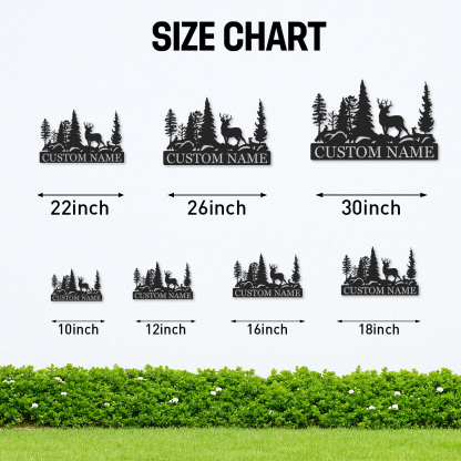 Personalized Forest Deer Metal Sign, Outdoor Nature Scene Wall Decor for Lodge Entryway or Family Cabin