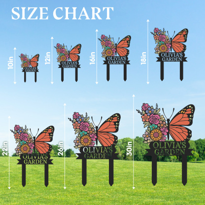 Custom Butterfly Flower Garden Sign, Personalized Outdoor Metal Yard Stake with Colorful Floral Design, Garden Name Sign for Women, Grandma, Mother's Day Gift
