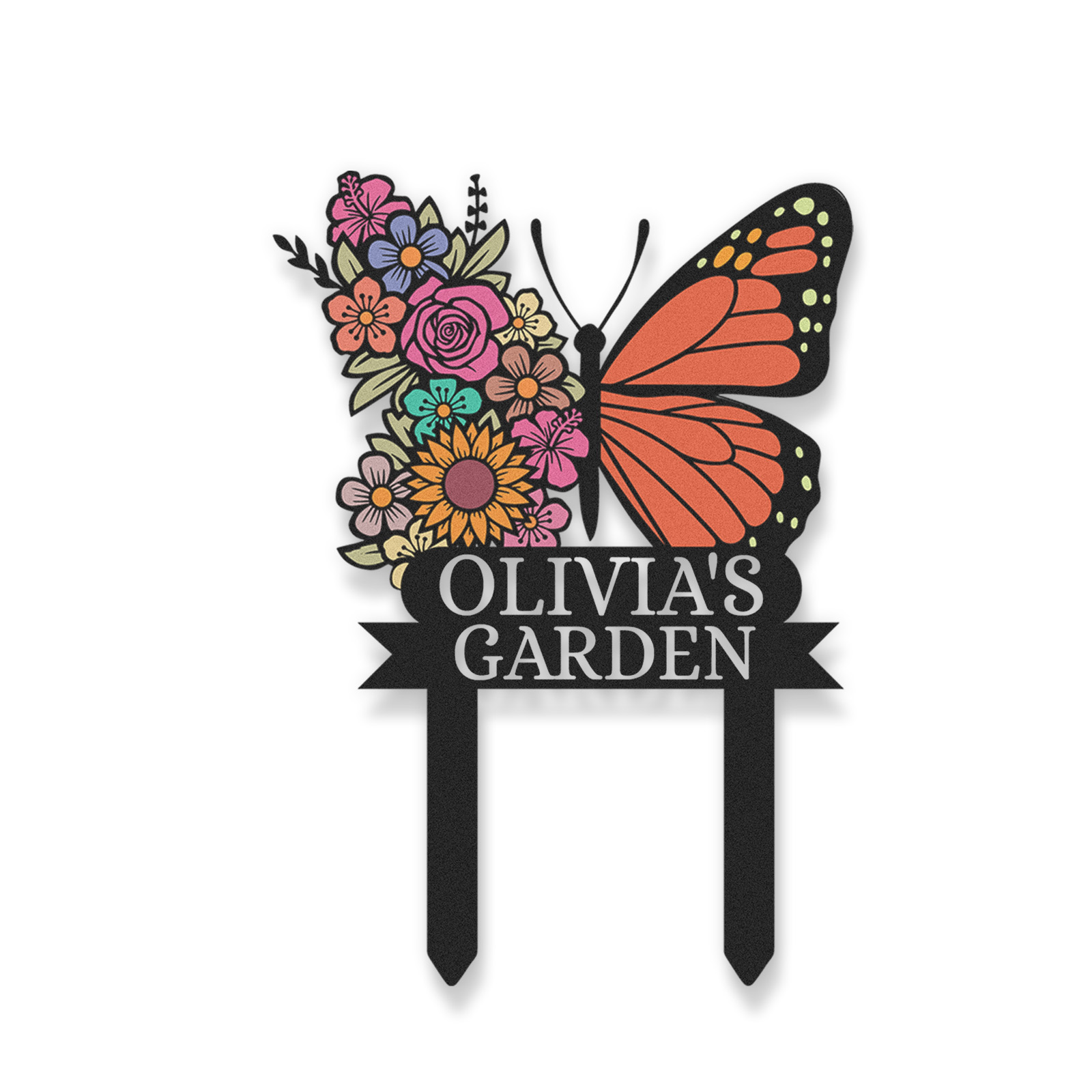 Custom Butterfly Flower Garden Sign, Personalized Outdoor Metal Yard Stake with Colorful Floral Design, Garden Name Sign for Women, Grandma, Mother's Day Gift