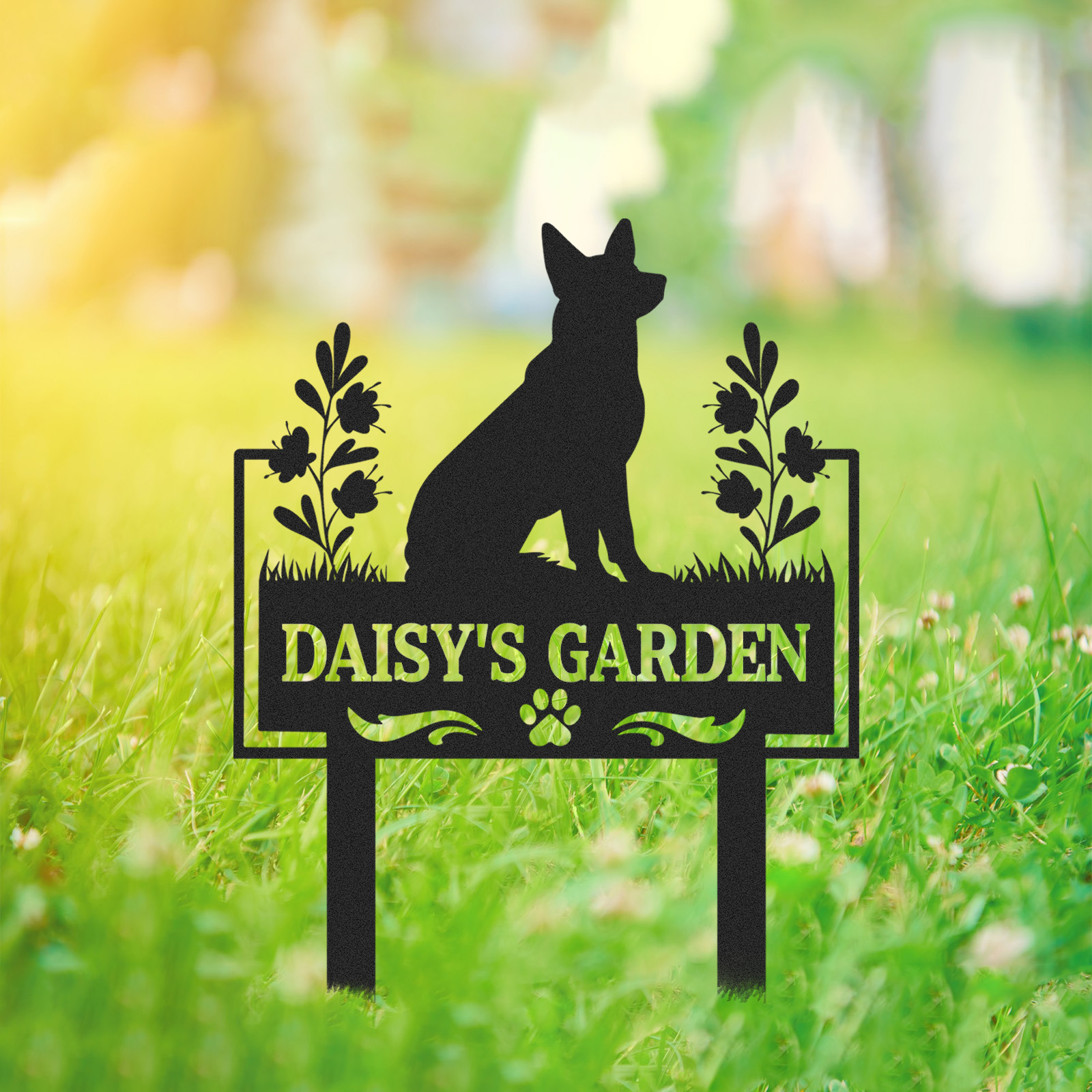Custom German Shepherd Dog Garden Sign, Personalized Metal Dog Memorial or Name Yard Stake for Outdoor Decor