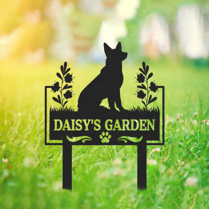 Custom German Shepherd Dog Garden Sign, Personalized Metal Dog Memorial or Name Yard Stake for Outdoor Decor