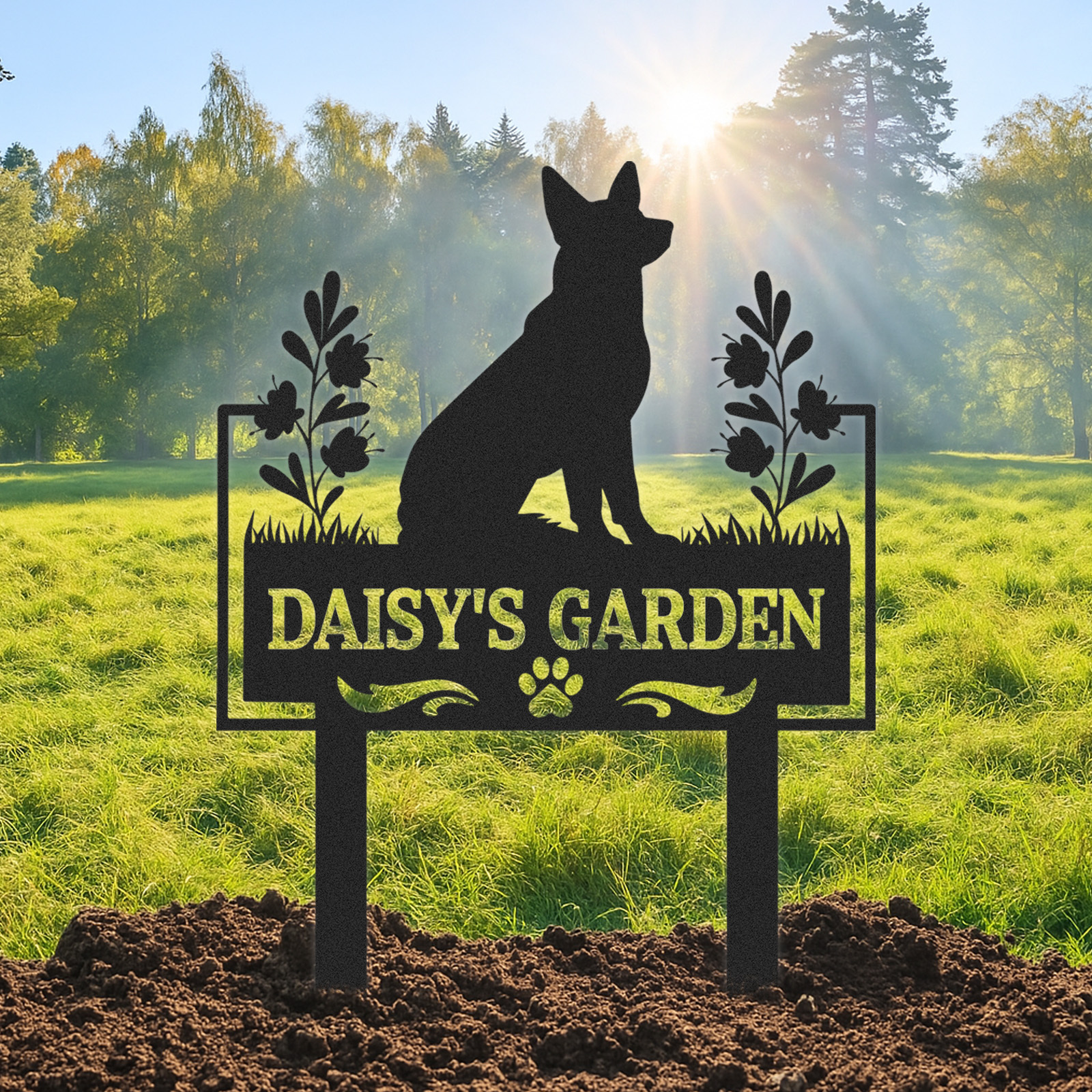 Custom German Shepherd Dog Garden Sign, Personalized Metal Dog Memorial or Name Yard Stake for Outdoor Decor