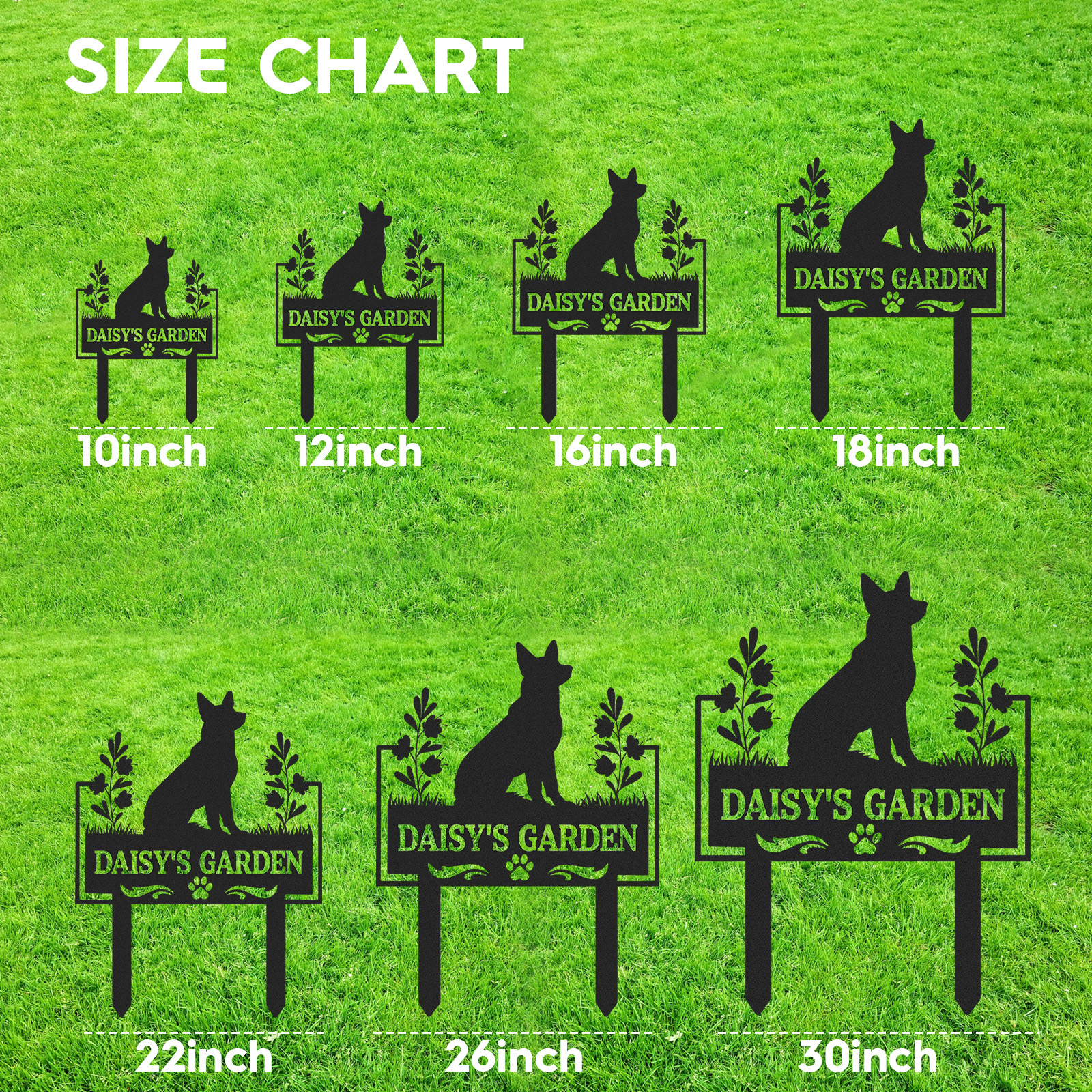 Custom German Shepherd Dog Garden Sign, Personalized Metal Dog Memorial or Name Yard Stake for Outdoor Decor