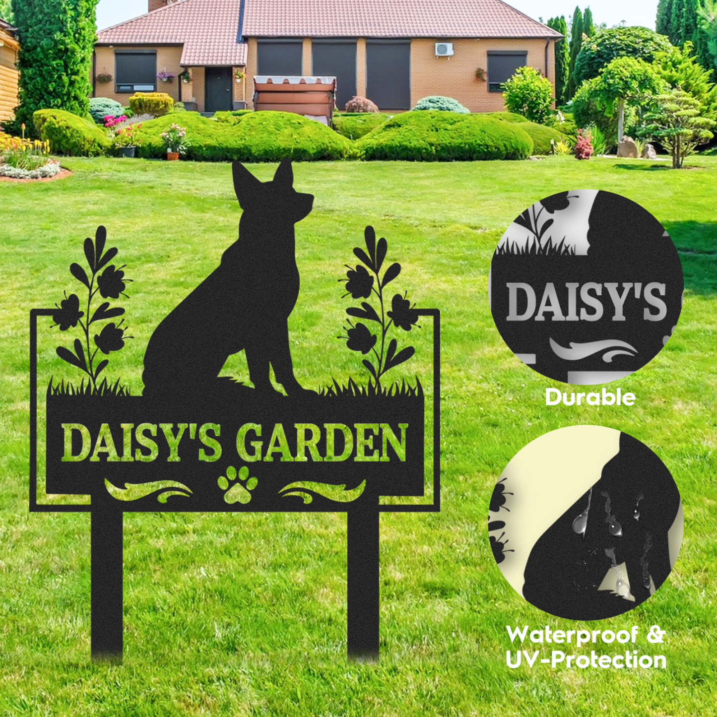 Custom German Shepherd Dog Garden Sign, Personalized Metal Dog Memorial or Name Yard Stake for Outdoor Decor