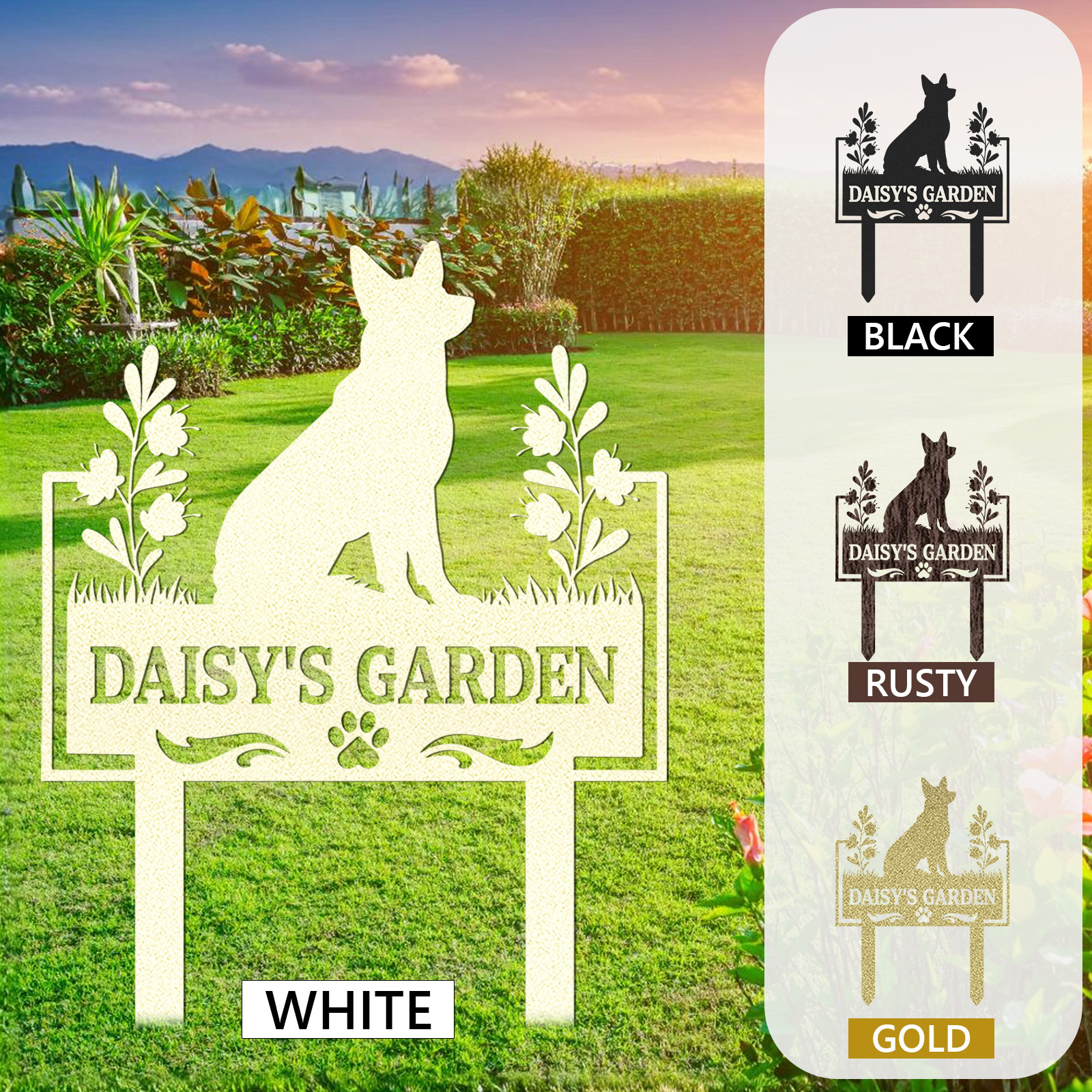 Custom German Shepherd Dog Garden Sign, Personalized Metal Dog Memorial or Name Yard Stake for Outdoor Decor