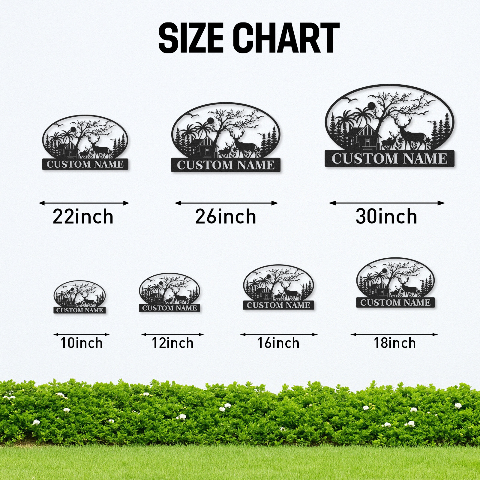 Custom Family Name Metal Sign with Deer Cabin and Trees, Personalized Woodland and Tropical House Decor