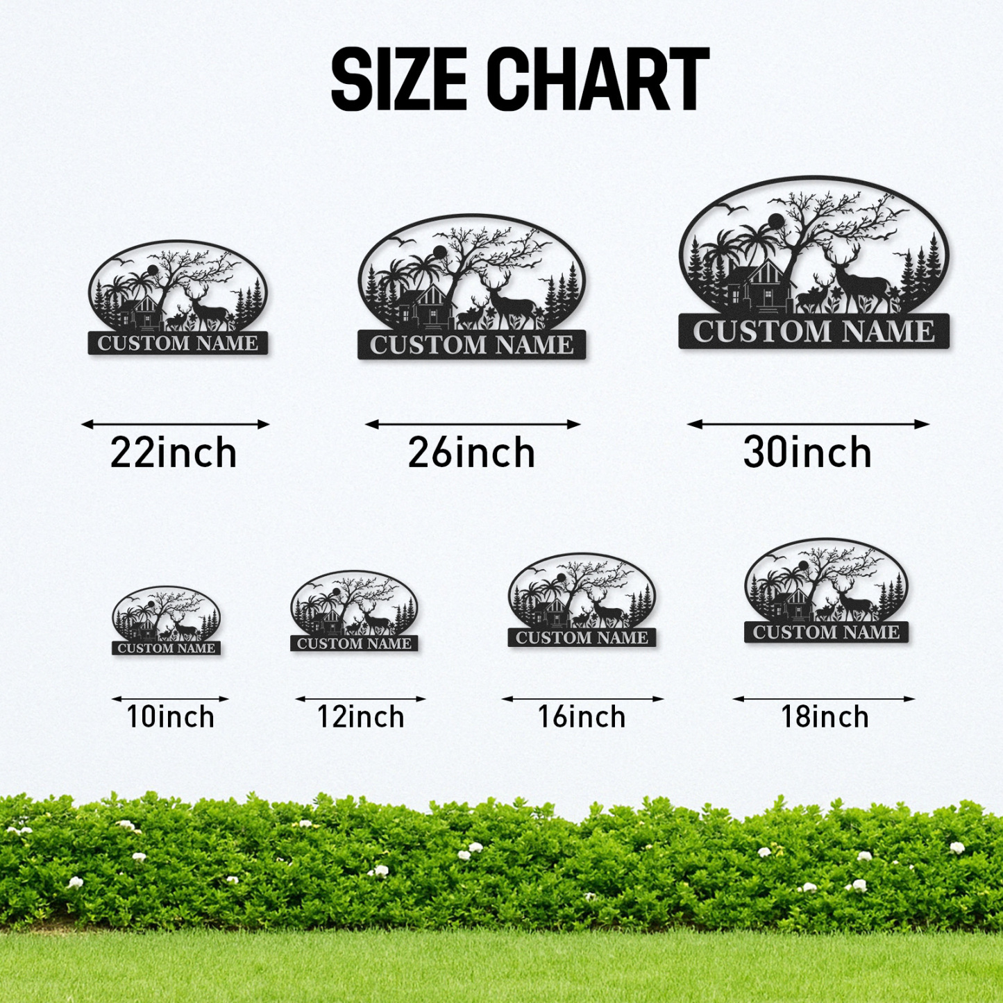 Custom Family Name Metal Sign with Deer Cabin and Trees, Personalized Woodland and Tropical House Decor