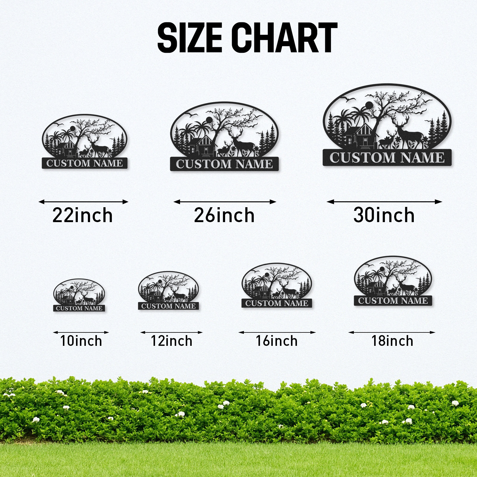 Custom Family Name Metal Sign with Deer Cabin and Trees, Personalized Woodland and Tropical House Decor