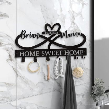 Custom Key Holder for Wall with Couple's Name, Heart Key Rack Wall Mount-MetalsignX