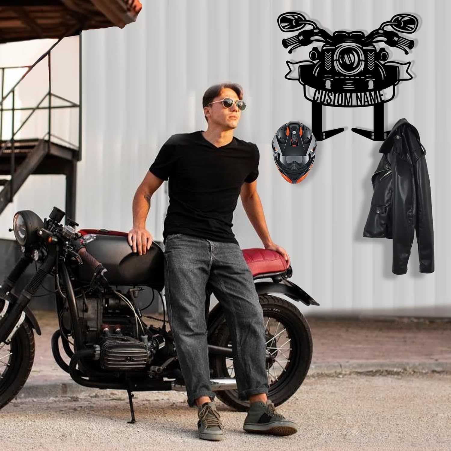 Custom Metal Motorcycle Helmet Holder Wall Mount-MetalsignX