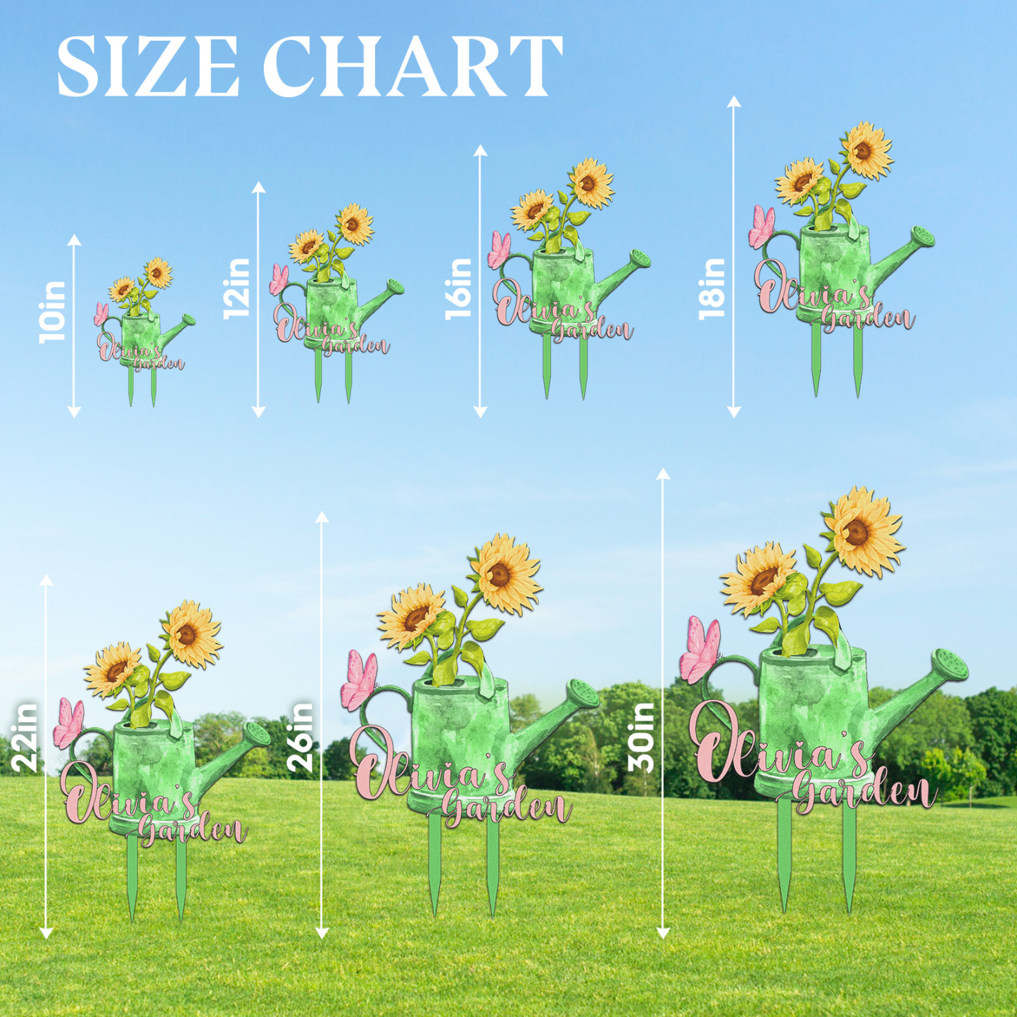 Personalized Watering Can Garden Sign with Sunflowers, Custom Outdoor Metal Yard Sign with Butterfly, Colorful Garden Decor for Grandma, Mom, Mother's Day Gift