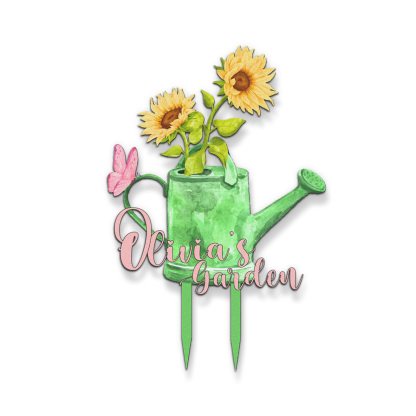 Personalized Watering Can Garden Sign with Sunflowers, Custom Outdoor Metal Yard Sign with Butterfly, Colorful Garden Decor for Grandma, Mom, Mother's Day Gift