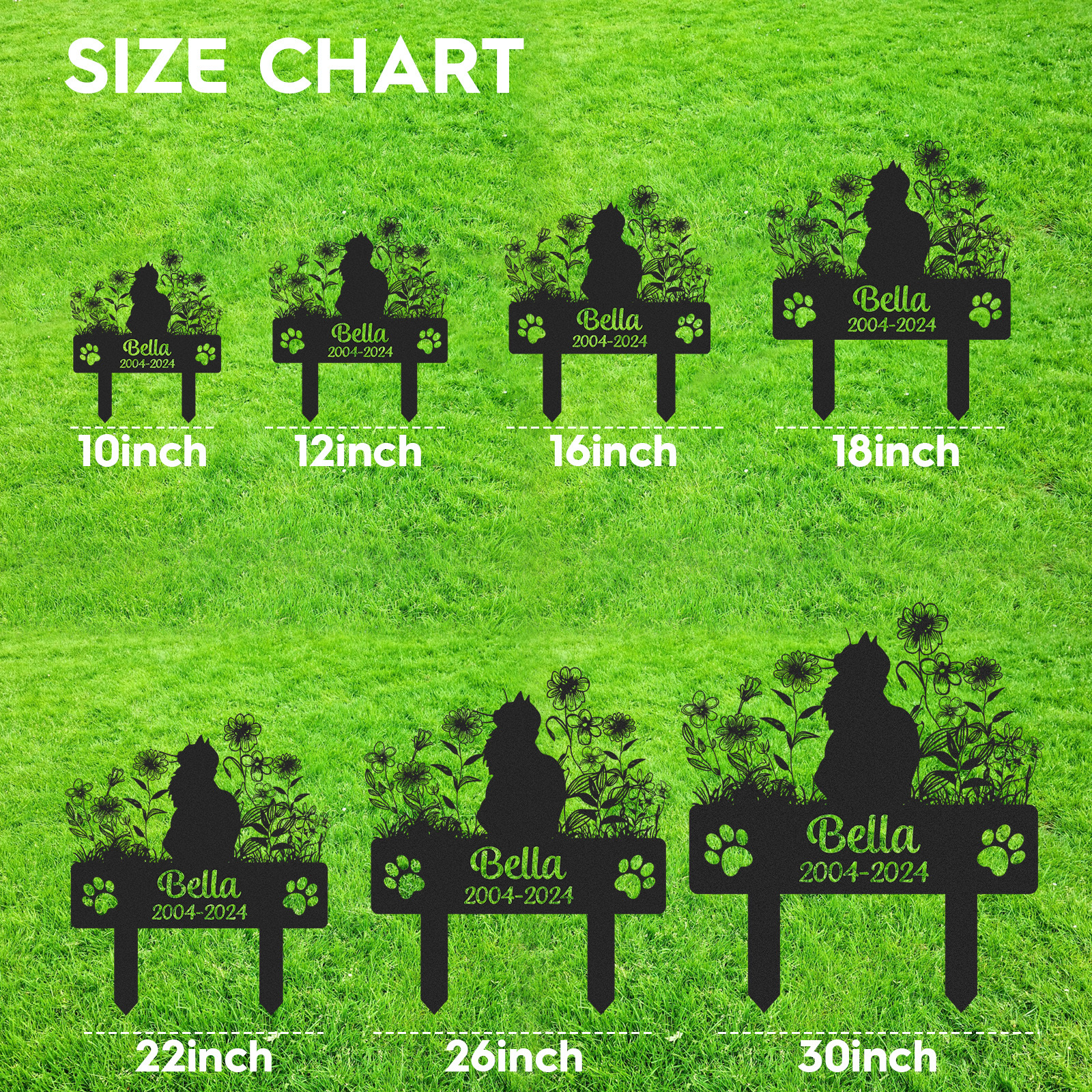 Custom Cat Memorial Garden Stake, Personalized Outdoor Pet Marker with Name and Years, Cat Loss Gift for Yard Decor