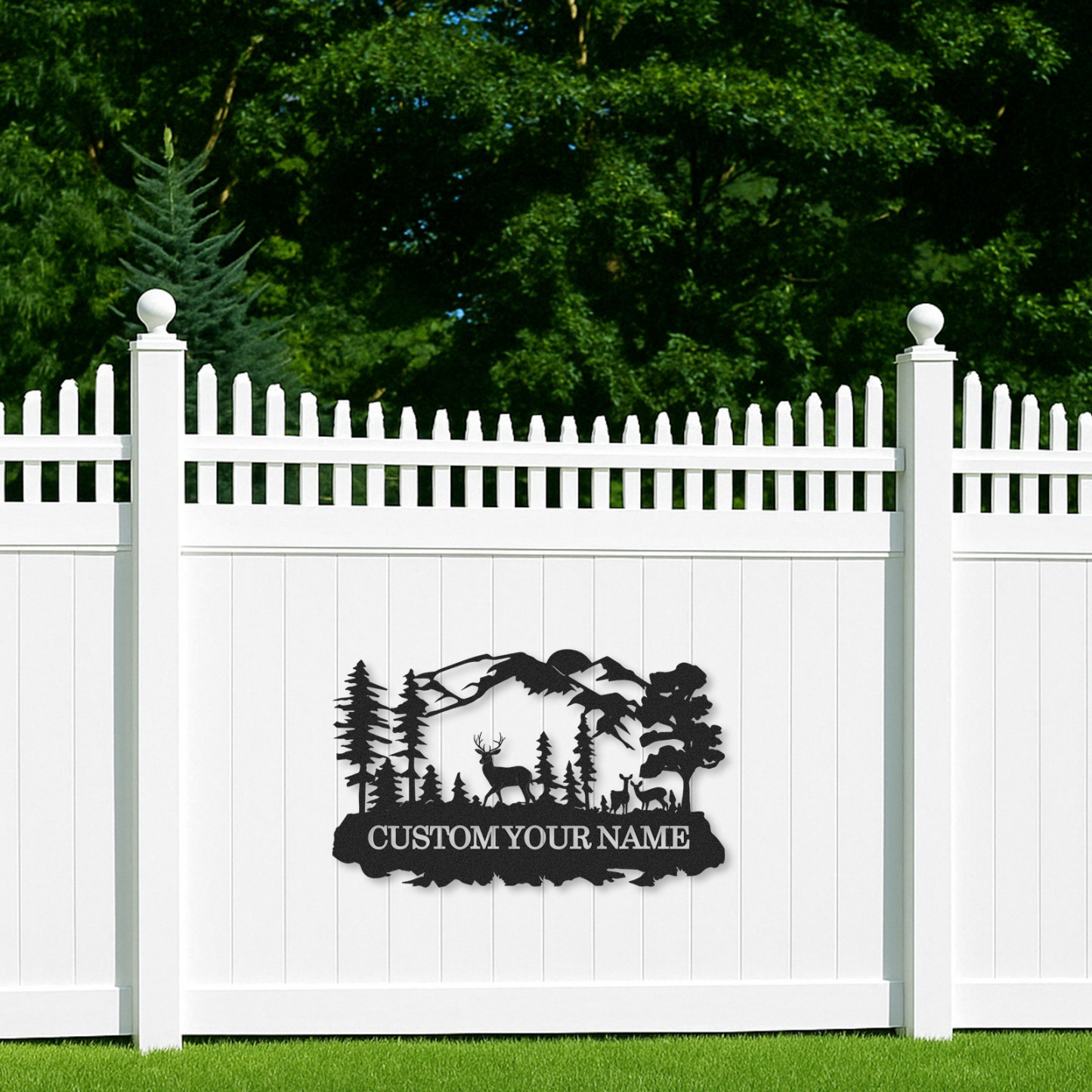 Deer Scene Custom Metal Sign, Personalized Woodland Mountain Decor for Cabin Porch or Nature Lover’s Gift