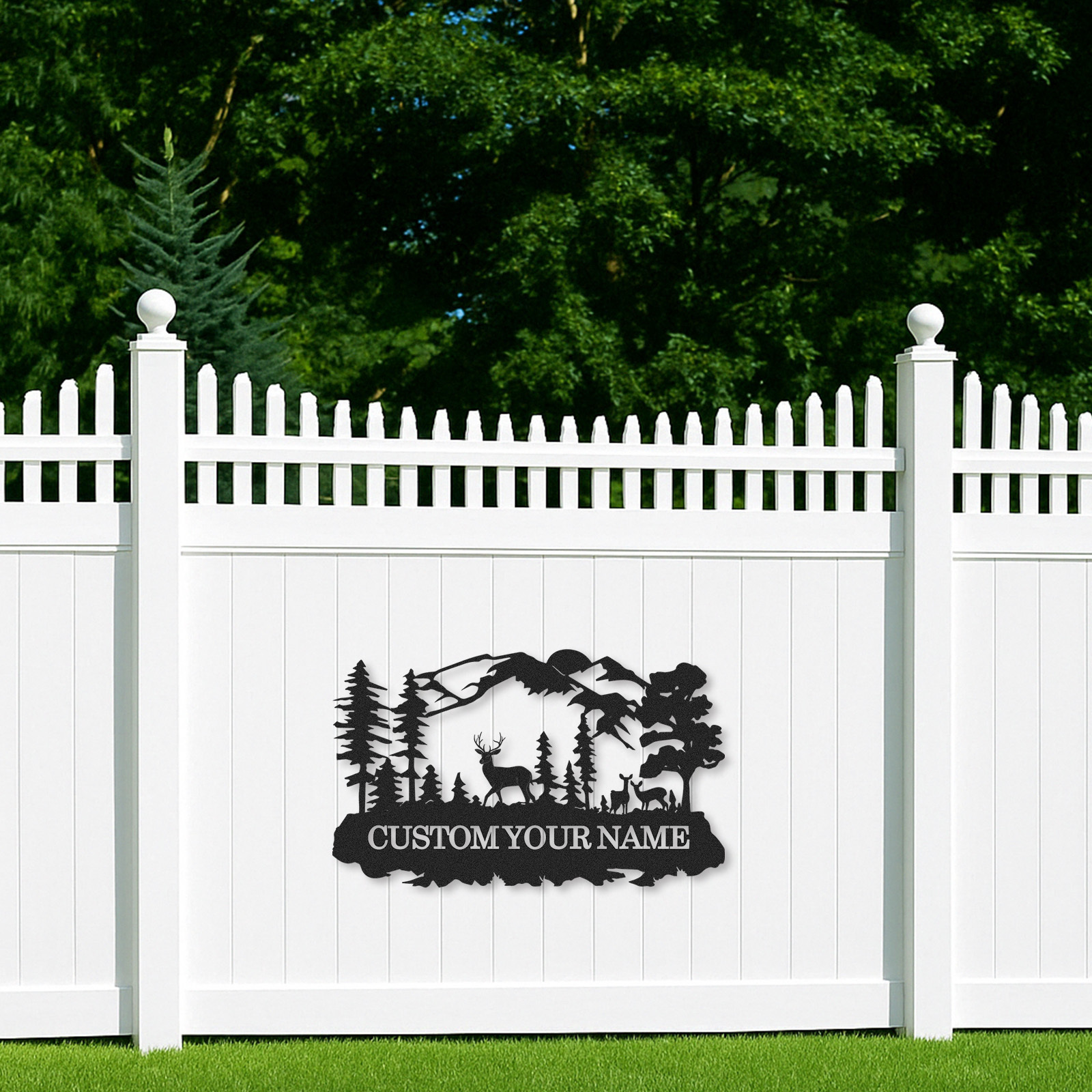 Deer Scene Custom Metal Sign, Personalized Woodland Mountain Decor for Cabin Porch or Nature Lover’s Gift