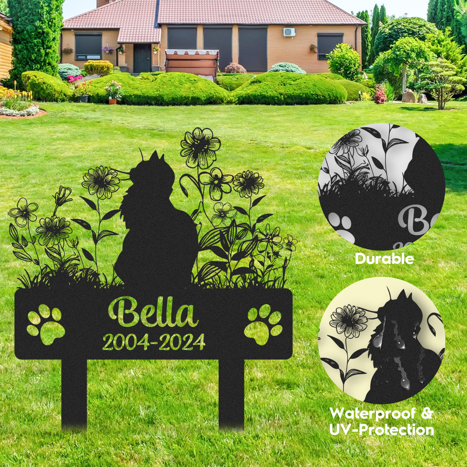 Custom Cat Memorial Garden Stake, Personalized Outdoor Pet Marker with Name and Years, Cat Loss Gift for Yard Decor