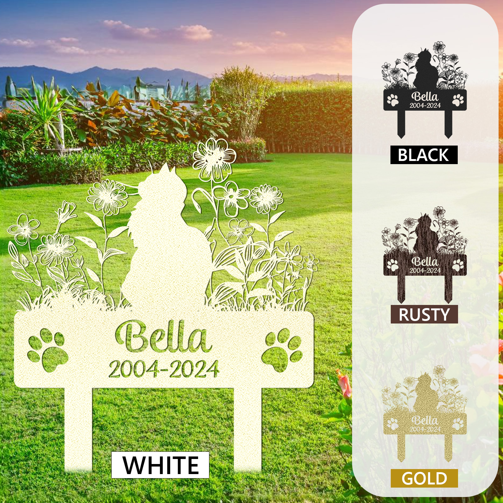 Custom Cat Memorial Garden Stake, Personalized Outdoor Pet Marker with Name and Years, Cat Loss Gift for Yard Decor
