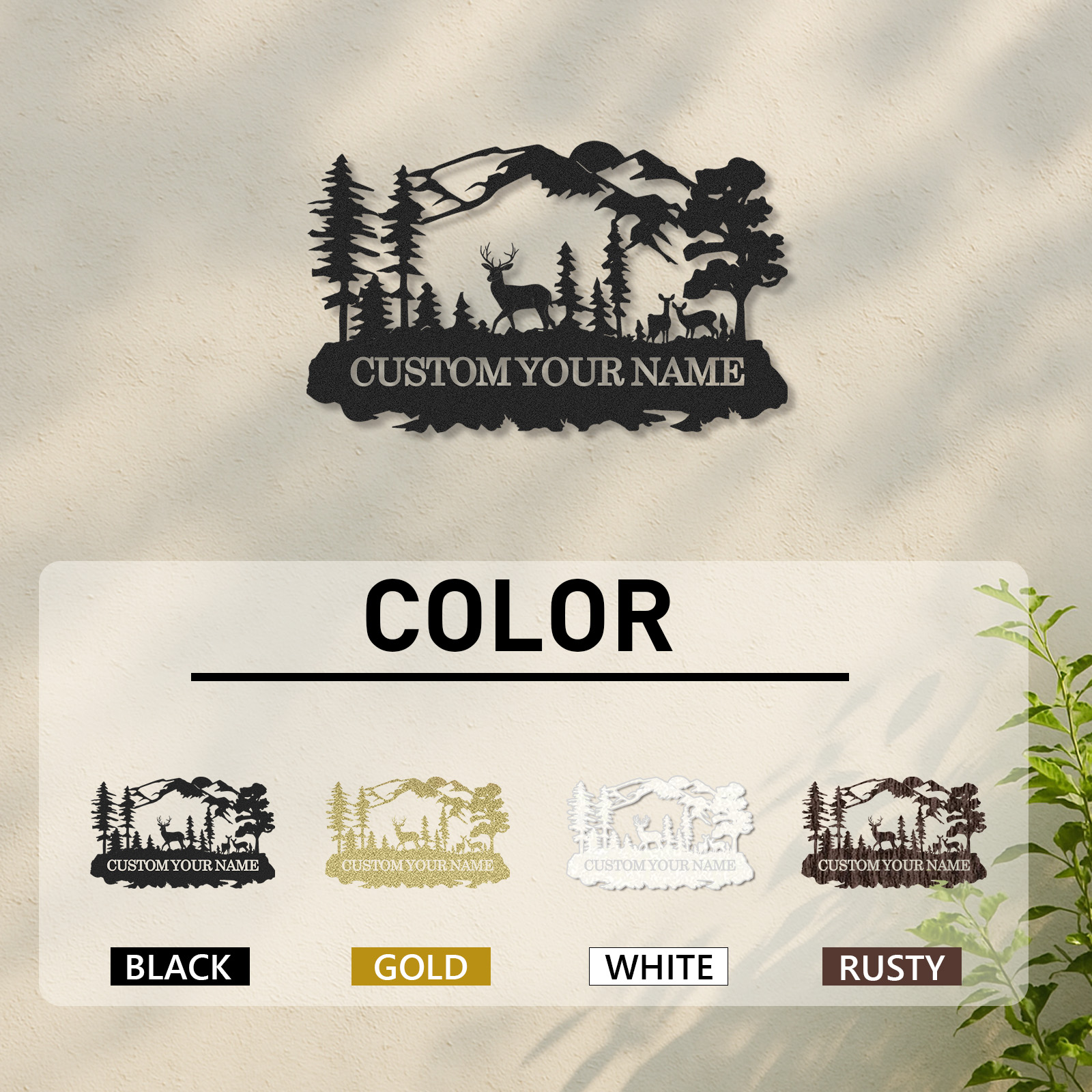 Deer Scene Custom Metal Sign, Personalized Woodland Mountain Decor for Cabin Porch or Nature Lover’s Gift