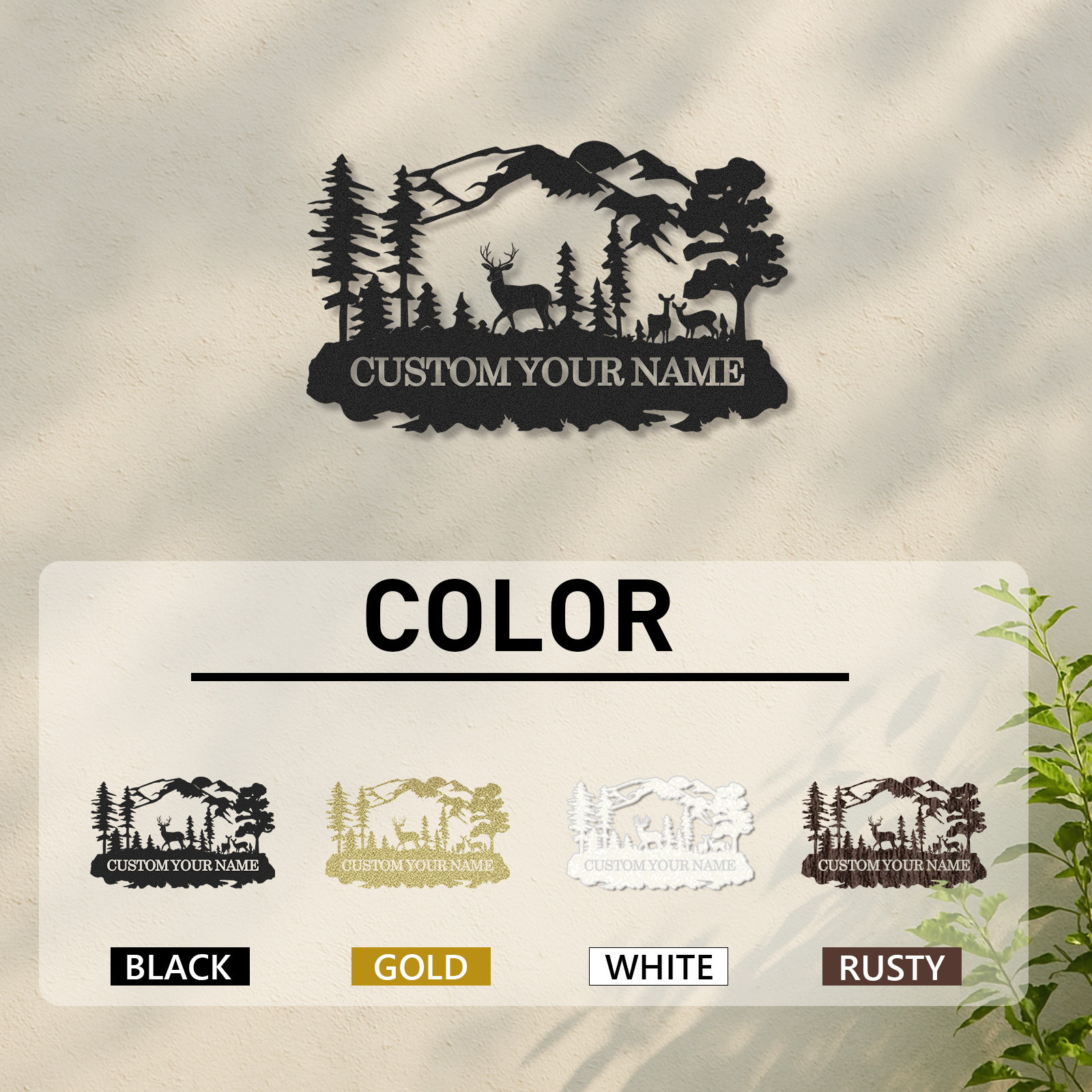 Deer Scene Custom Metal Sign, Personalized Woodland Mountain Decor for Cabin Porch or Nature Lover’s Gift