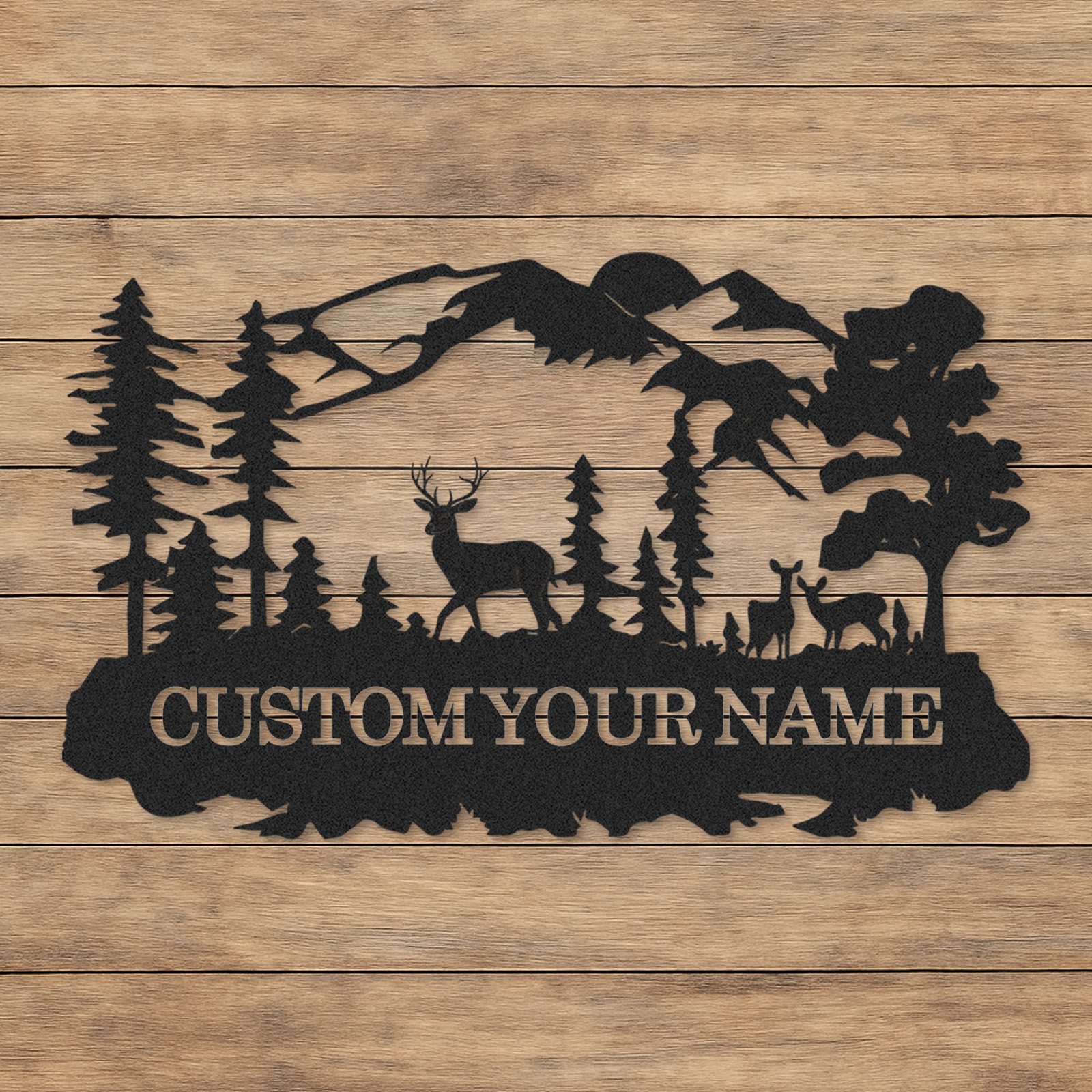 Deer Scene Custom Metal Sign, Personalized Woodland Mountain Decor for Cabin Porch or Nature Lover’s Gift